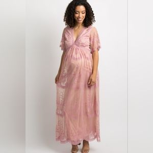 PinkBlush mesh overlay maternity maxi dress